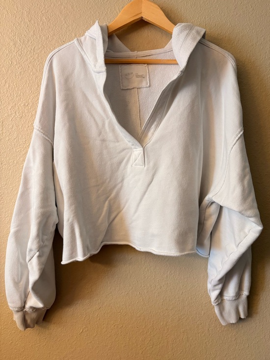 aerie Tops - Aerie Cropped Hoodie Large White Oversized Fleece Pullove